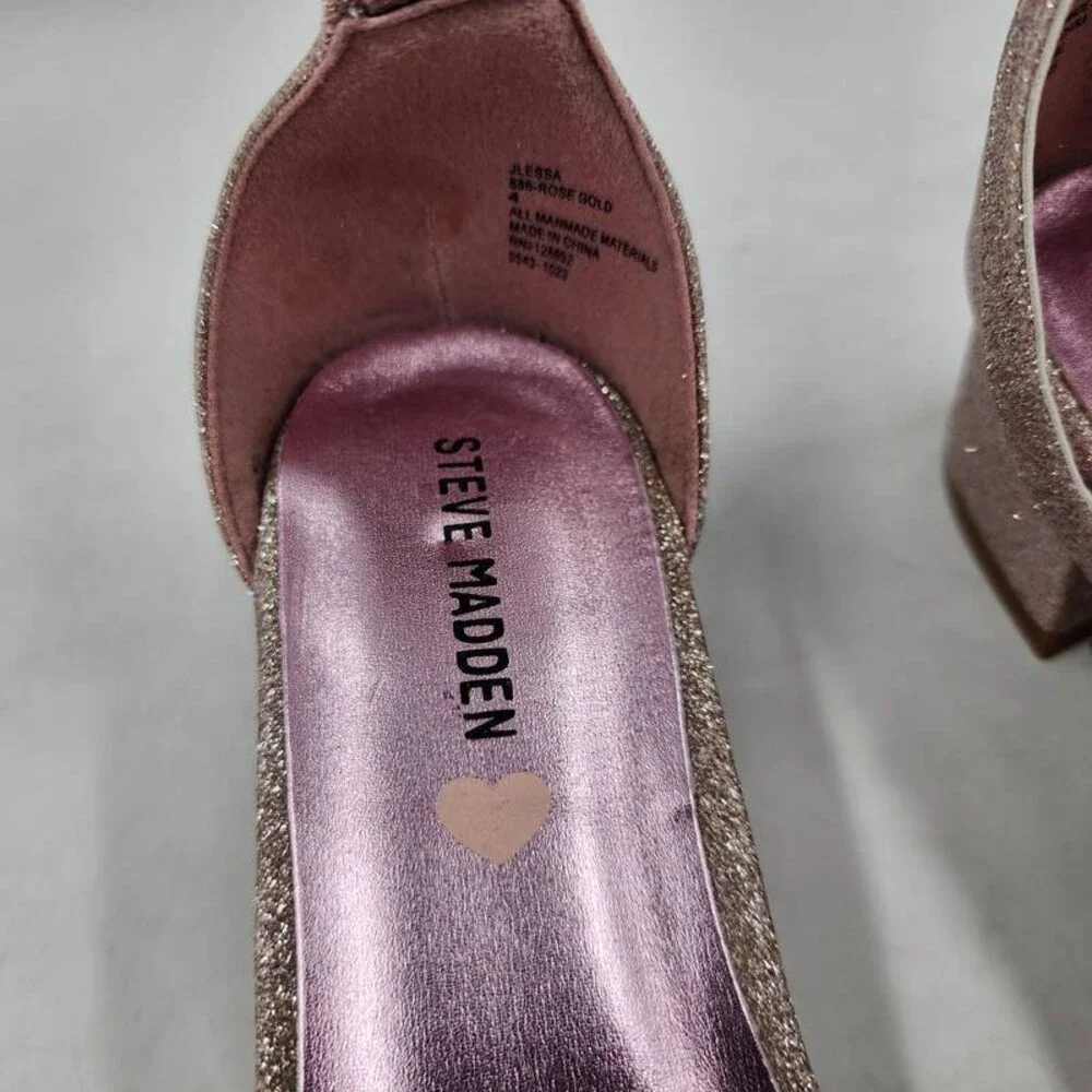Steve Madden Lessa Flower Embellished Block Heel Sandals Girl's 4 Rose Gold